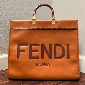 FENDI Roma Sunshine Large Brown Leather Shopper Tote